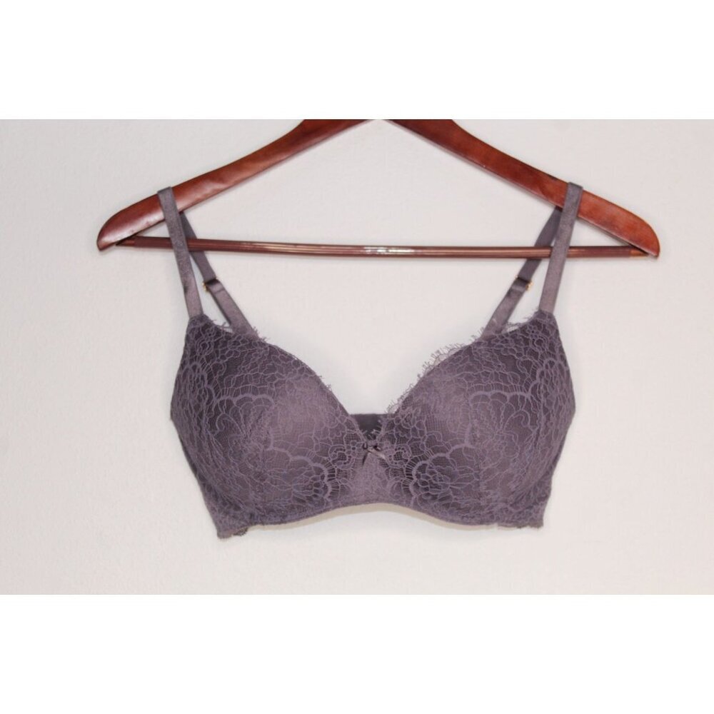 Victoria's Secret Dream Angel Bra 32DD Purple‎ Plumb Lace Push Up Padded Unwired